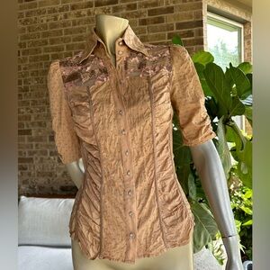 Bebe Dots and Lace Top with Rhinestone Buttons! Small